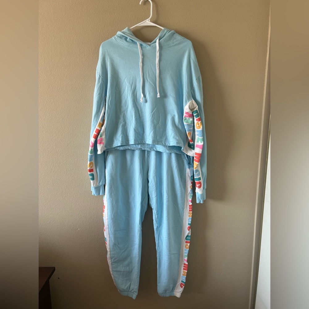 Disney Magic Light Blue Cropped Hoodie & Jogger Set Size XL